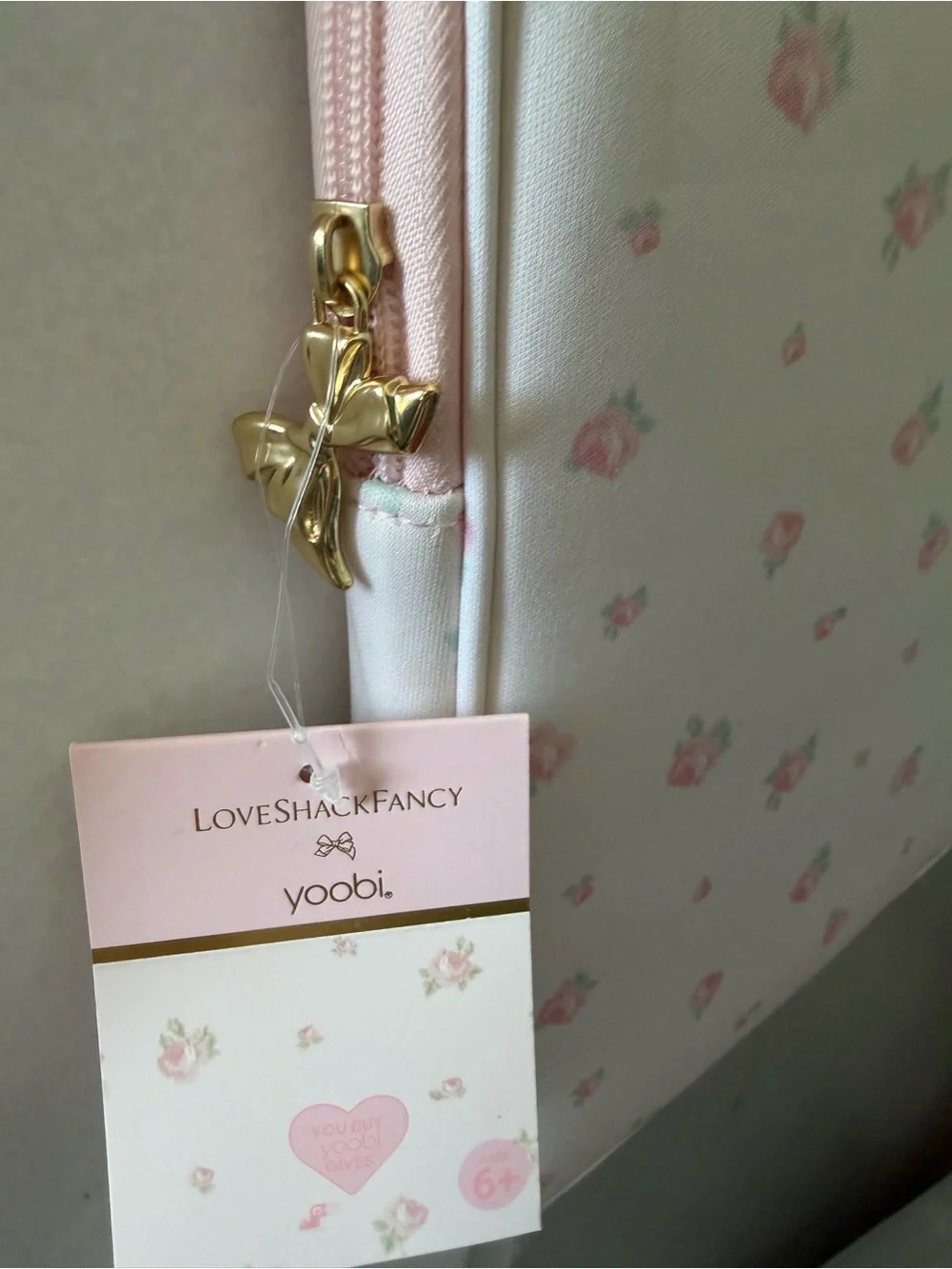 LoveShackFancy Floral 15in Laptop Sleeve Blooming Heirloom Ditsy Gold Bow Charm